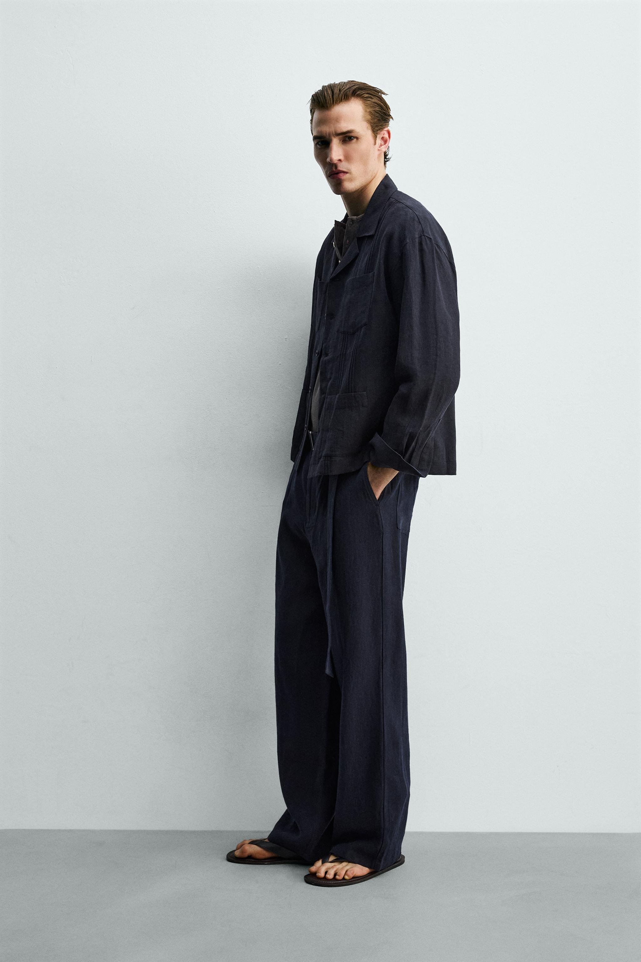 RELAXED FIT 100% LINEN SHIRT WITH PLEATED POCKETS
